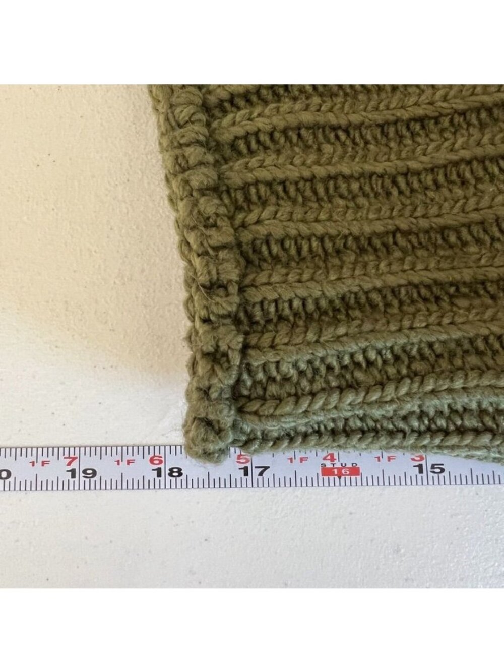 Chunky Knit Roll Neck Sweater XS Olive Green Cropped Fisherman Balloon Sleeve - Picture 8 of 11